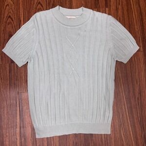 Vintage EVAN PICONE 100% Silk Light Blue‎ Short Sleeve Knit Sweater Top Size M